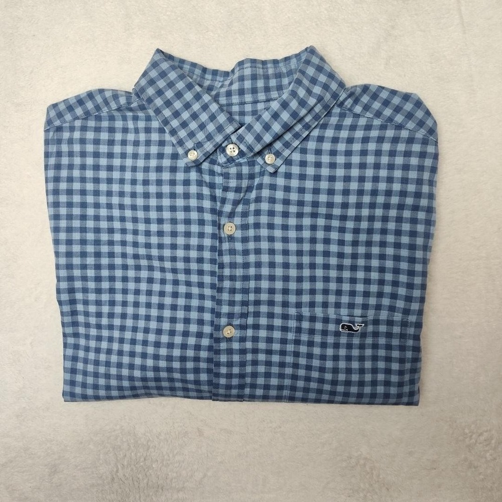 Vineyard Vines Shirt Mens Medium Blue Check Button Up Classic Tucker Long Sleeve